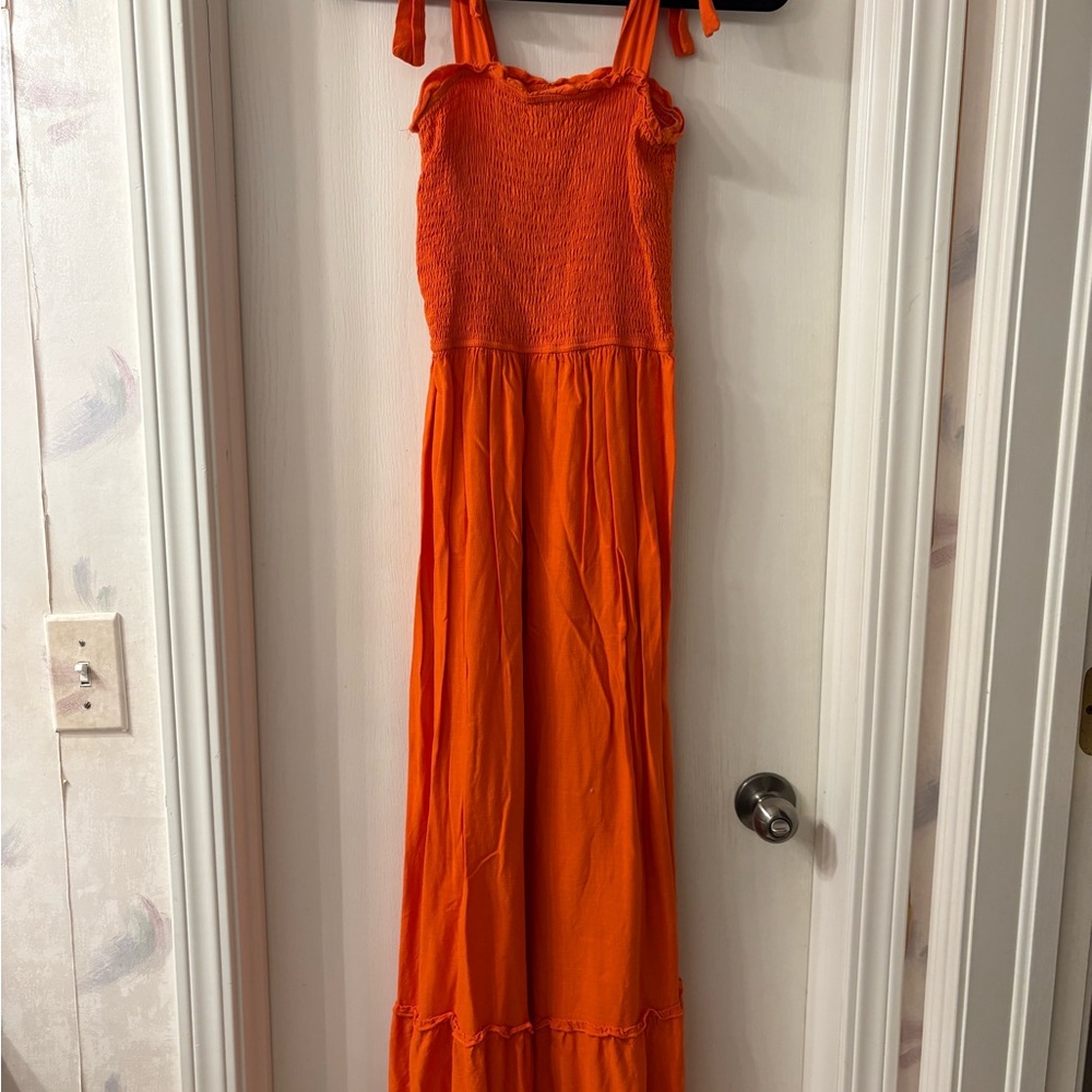 Orange Maxi Dress with Tie Straps